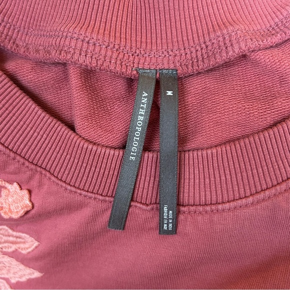 Anthropologie Fern and Floral Appliqué Embroidered Pink Crewneck Sweatshirt M - Picture 3 of 10